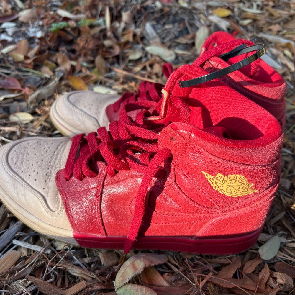 Air Jordan Red and Beige Women's High-Top Sneakers